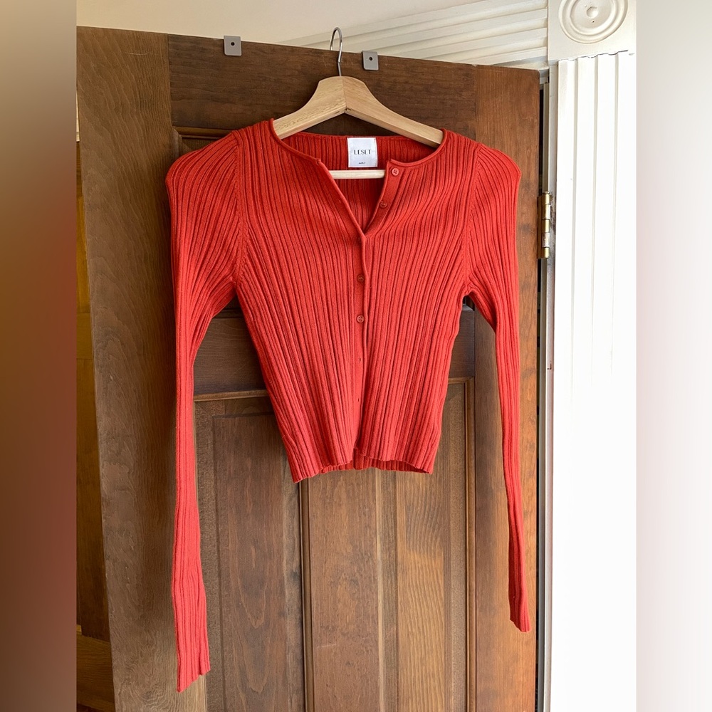 LESET Ribbed Crop Cardigan